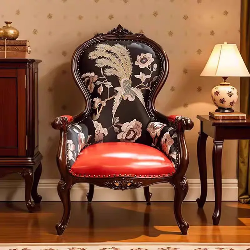 HT  leather tiger chair solid wood single sofa living room full  leisure chair Ready to ship and purchase with peace of mind