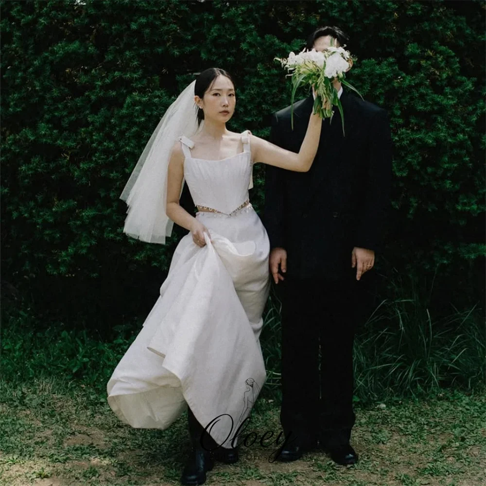 OLOEY Chic Square Neck Two Piece Korea Wedding Dress Photo Shoot Sleeveless A-Line Customized Bridal Gown Outdoor Wedding Dress