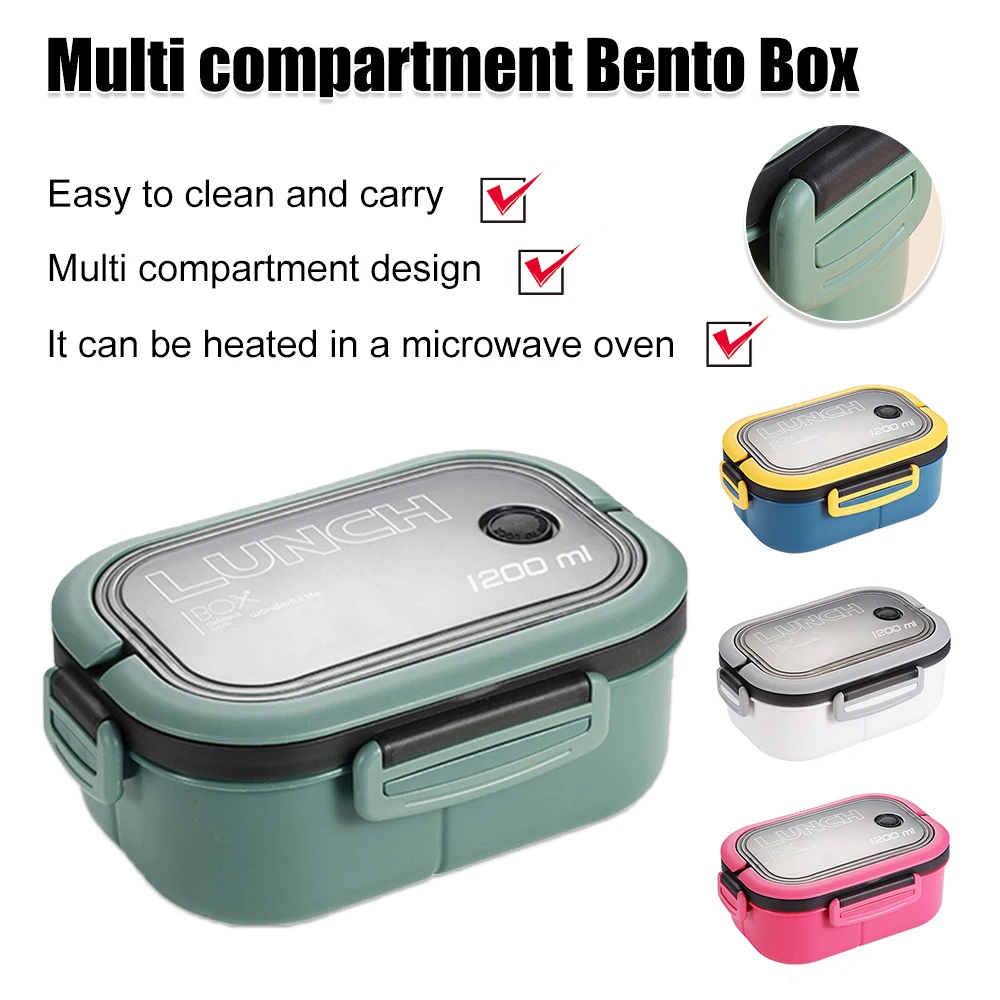 Portable Hermetic Lunch Box 2 Layer Grid Student Office Worker Microwave Hermetic Bento Box with Fork Spoon Outdoor Picnic