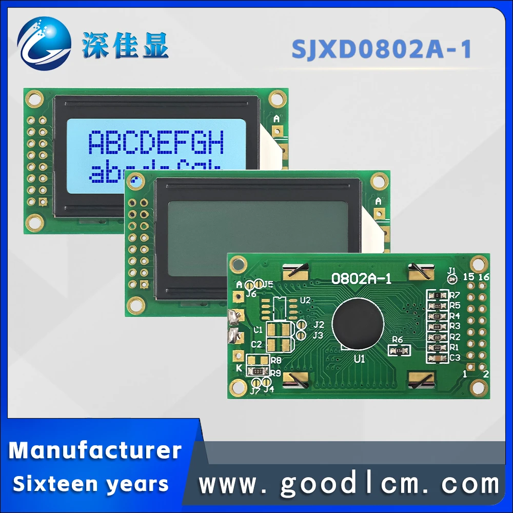 Módulo de matriz de puntos de caracteres, pantalla LCD 0802, JXD0802A-1, STN, color gris, 8x2
