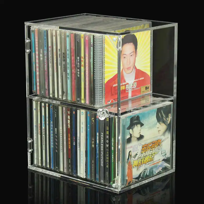 Acrylic CD Storage Box Transparent Plastic DVD CD Organizers Bin With Lid Dustproof Stackable Shelf For Video Games Book