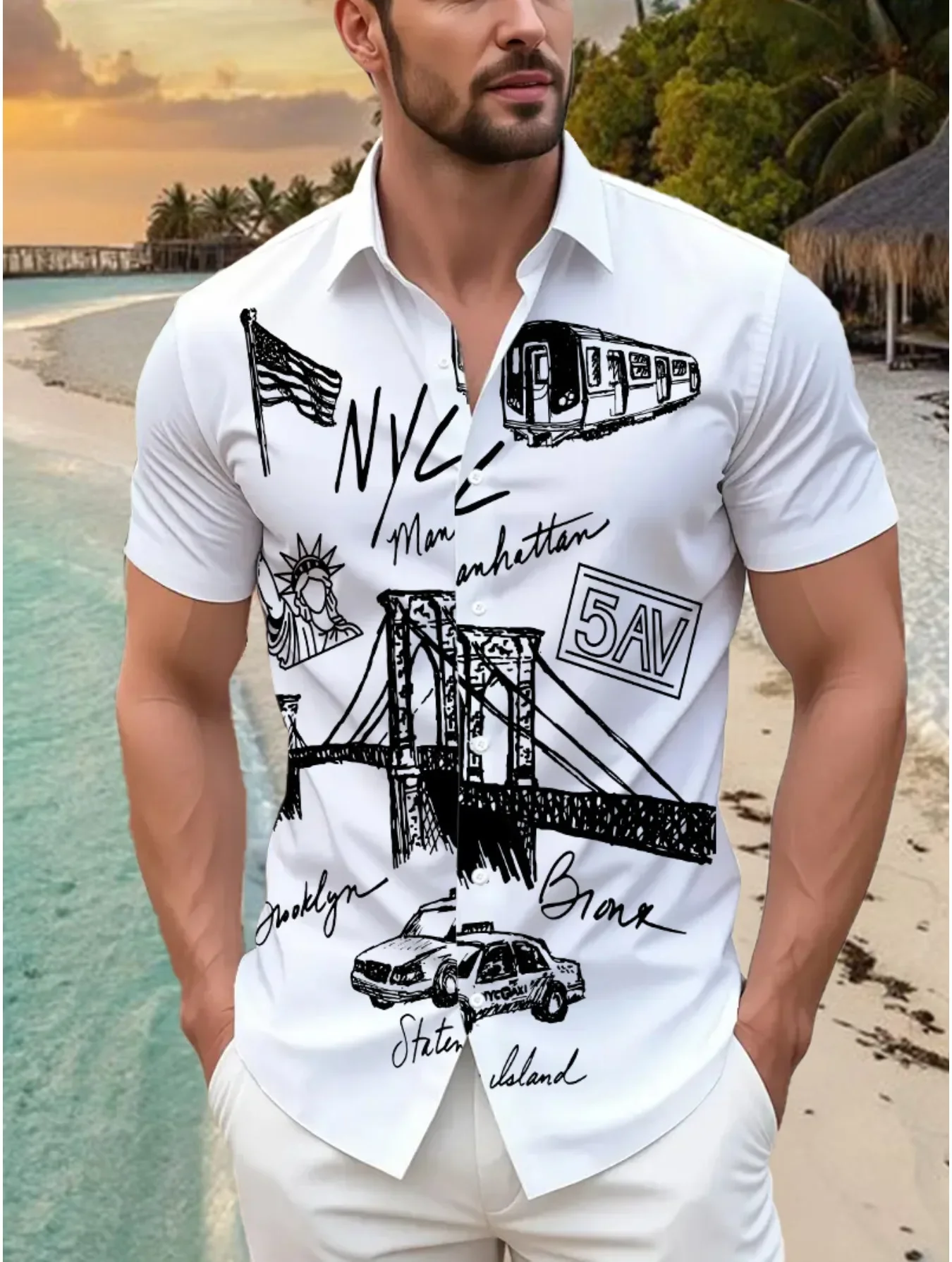 Men's Cool Beach Party Print Hawaiian Shirt Summer Man Short Sleeve Lightweight Breathable Fashion Casual Tops For Holiday Wear