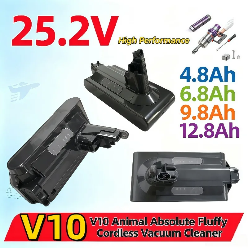 25.2V High Capacity Battery For V10 Vacuum 4.0Ah 6.0Ah 9.0Ah 12.8Ah Fit V10 Animal Absolute Fluffy