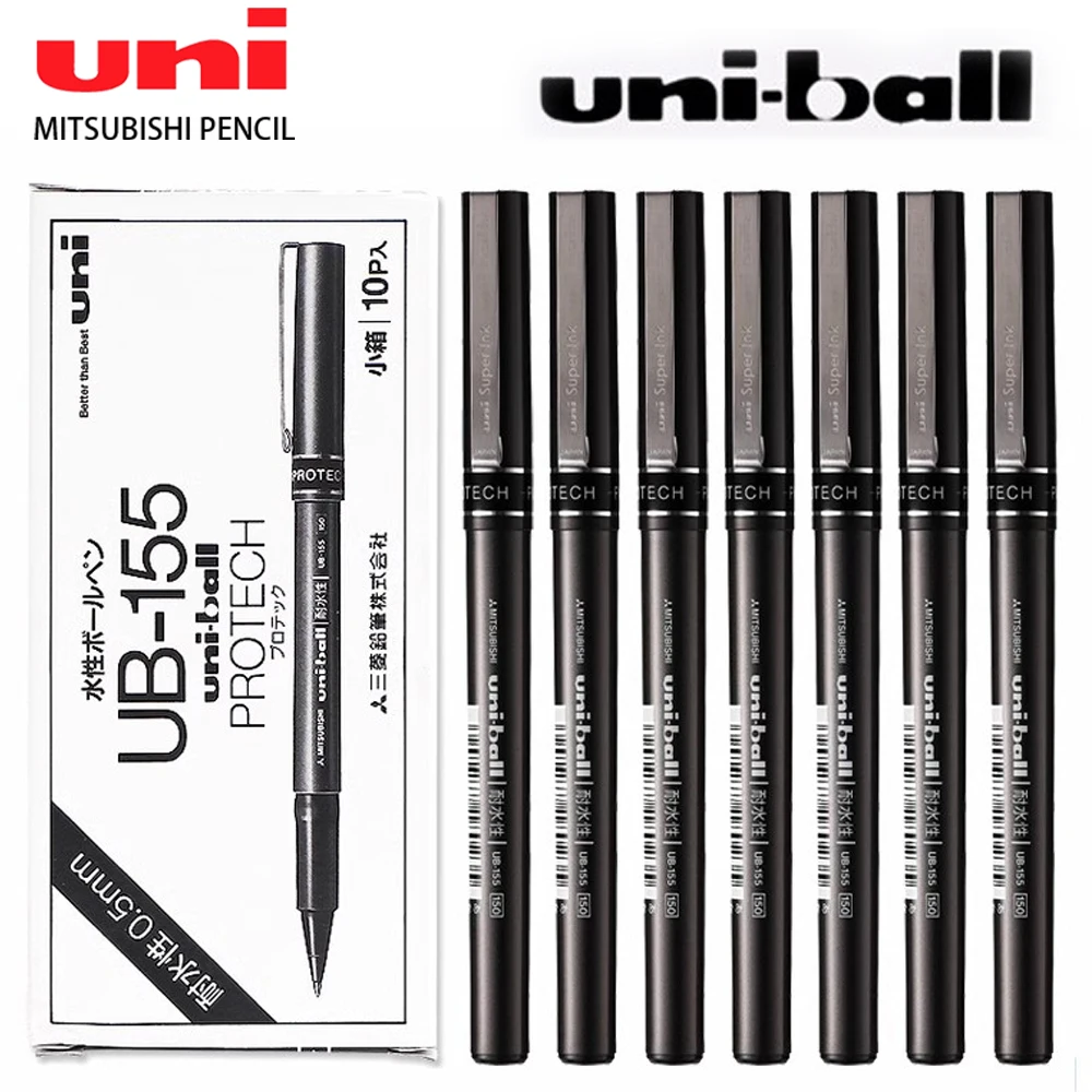 6pcs Japan UNI Gel Pen Straight Liquid 0.7/0.5mm Water Resistant Ball Pen UB-155/177 Student Office Signature Stationery