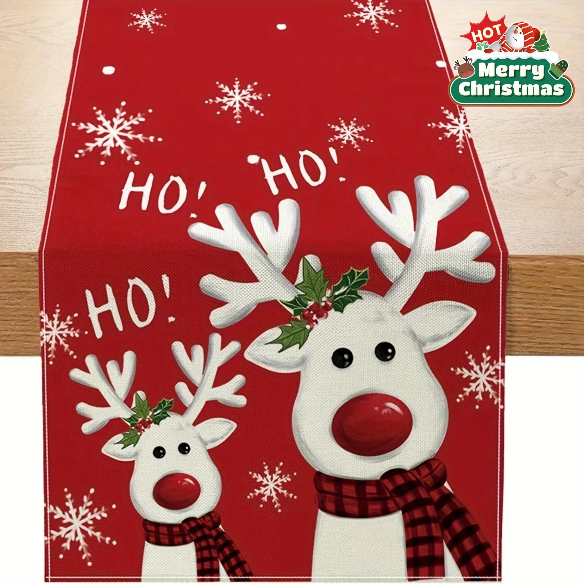 Christmas Reindeer & Snowflake Table Runner | Festive Decor for Holiday Gatherings, Living Room Dining Table & Christmas Party