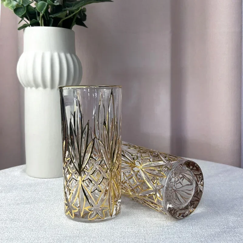 European light luxury drawing gold edge crystal glass household hot water cup