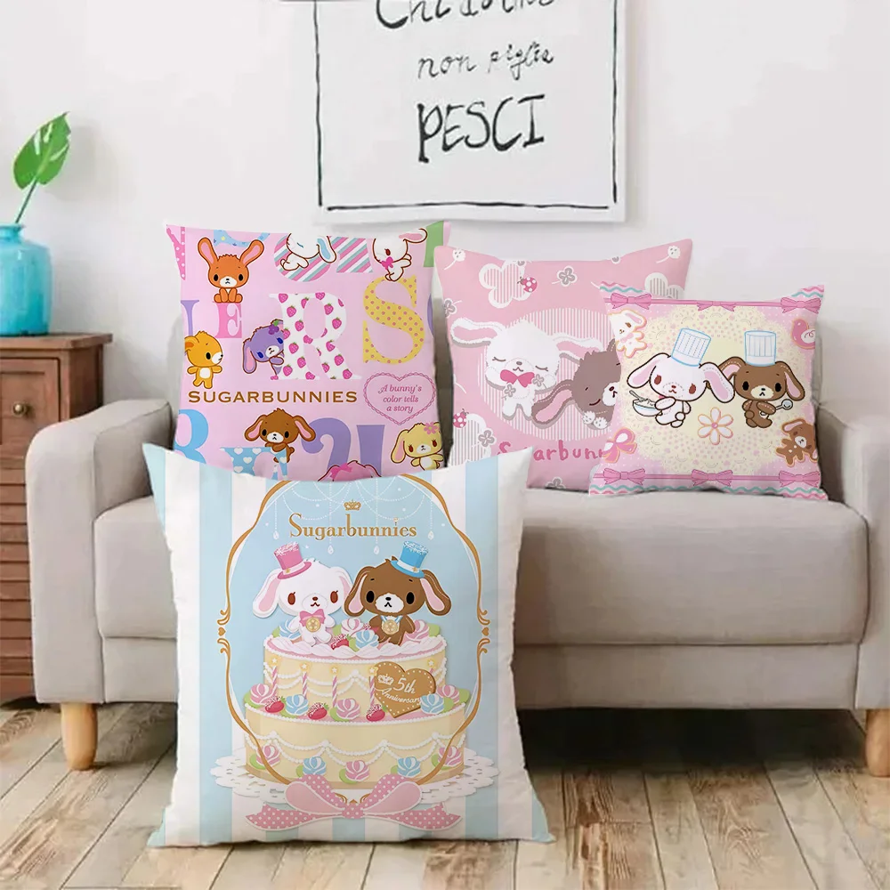 S_Sugarbunnies Anime Pillow Covers Cartoon Sofa Decorative Home Double-sided Printing Short Plush Cute Cushion Cover