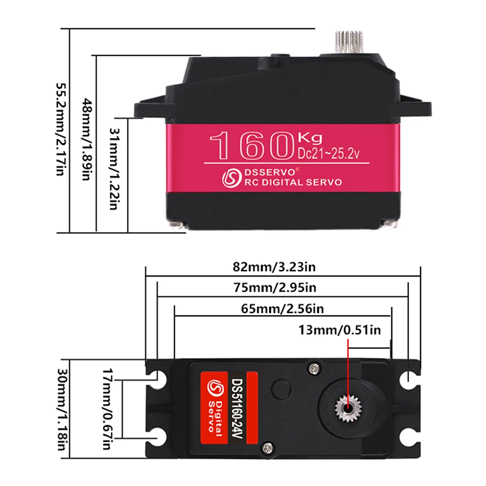 9IMOD RC Digital Servo DS51160/RDS51160 160KG 24V Standard Servo 180 ° /270 ° Serwo o wysokim momencie obrotowym do robota samochodowego FPV