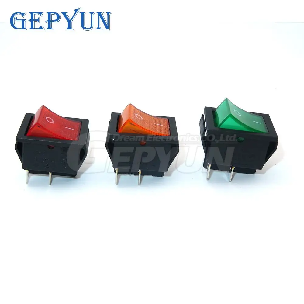 2Pcs KCD4-202 rocker switch power switch 4Pin with red green yellow light 31x25mm 20A 125VAC 16A 250VAC