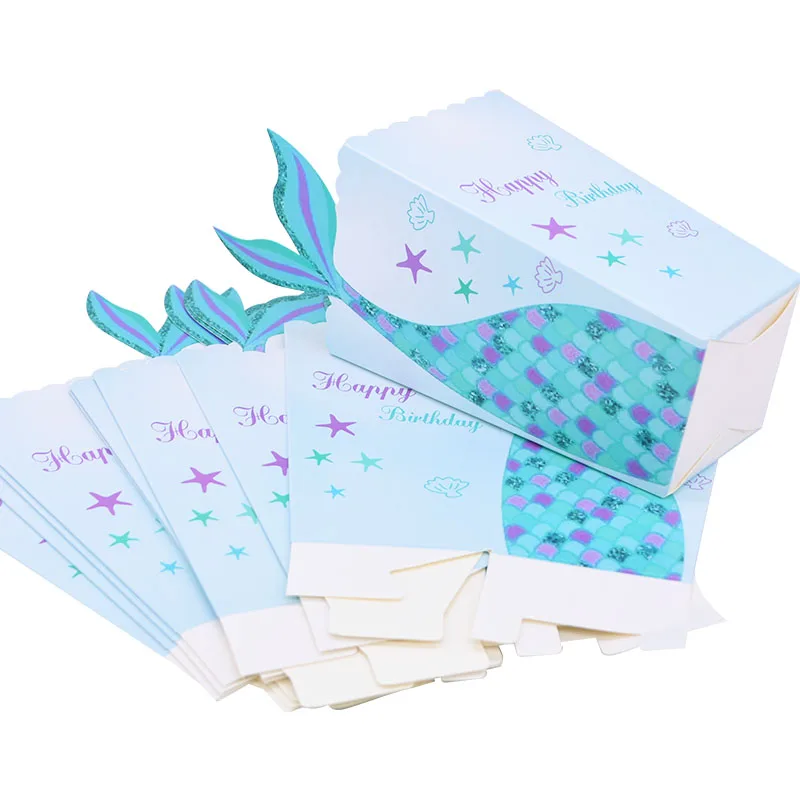 10Pcs Mermaid Tail Popcorn Boxes for Birthday Parties