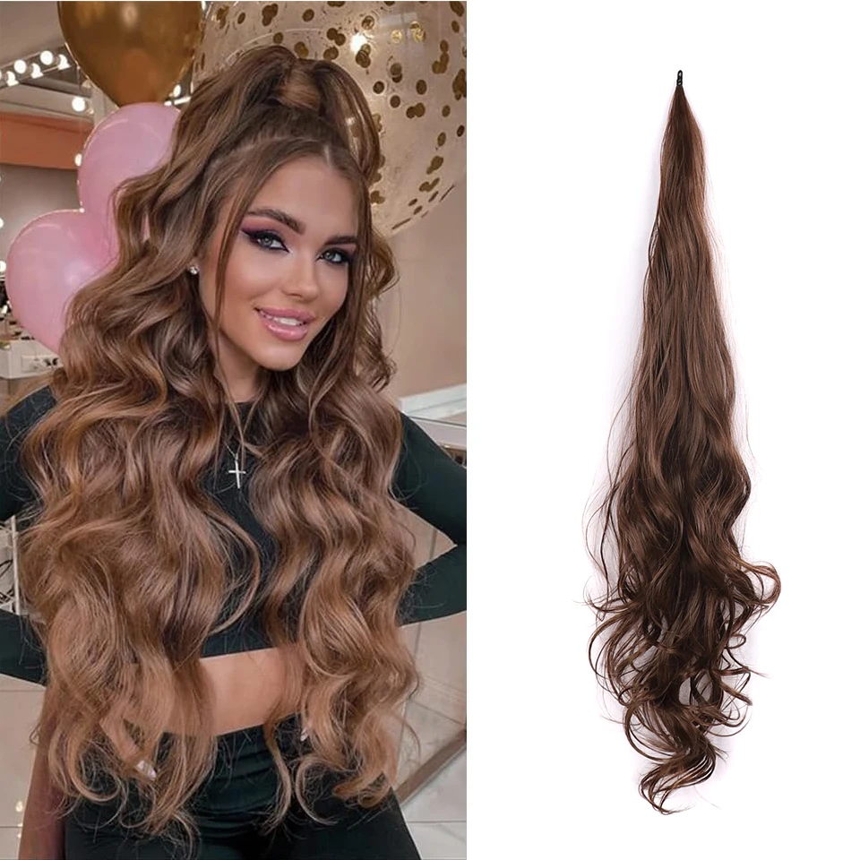 Synthetic Blonde Ponytail Extension Long Curly Flexible Wrap Around Black Pony tail Hairpieces for Women Daily Cosplay Fake Hair