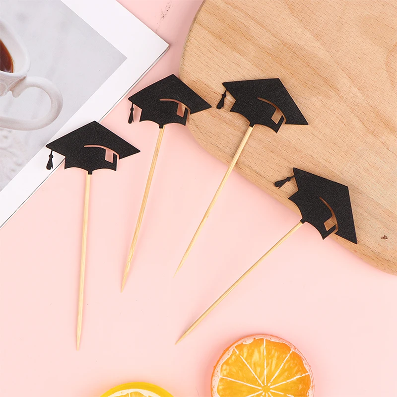 6 Pcs/Set Graduation Season Doctor Hat Insert Plaque Cupcake Decoration Hat Graduation Party Graduation Cake Decoration Supplies