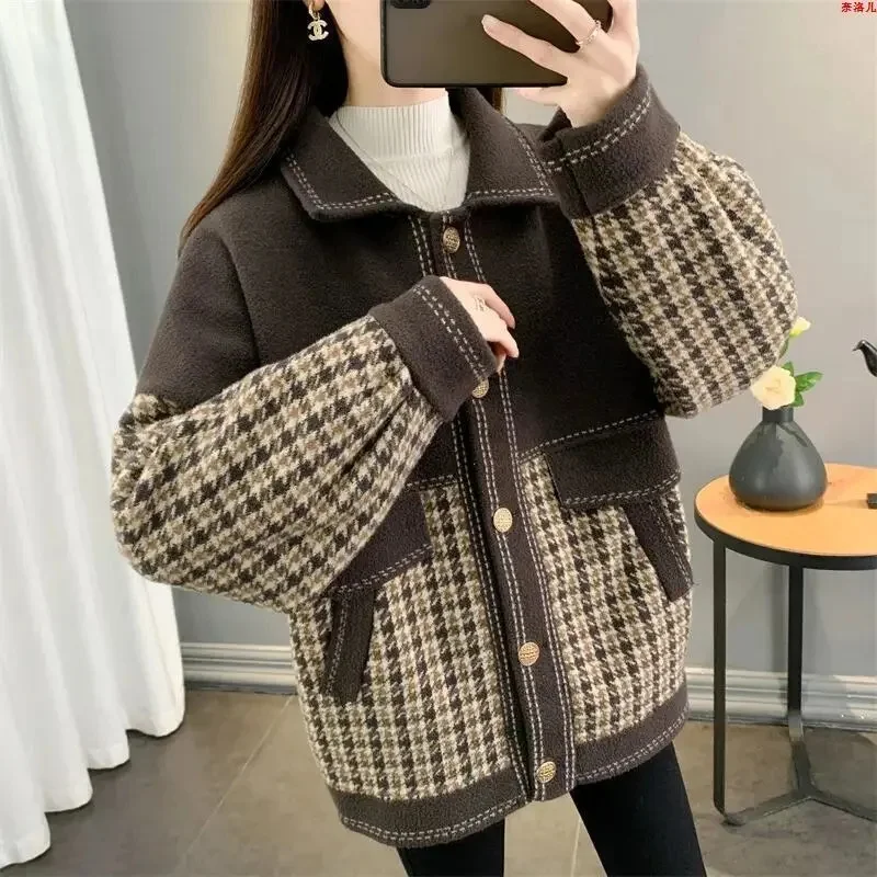 Mom's New Coat Women Autumn Winter Thick Jacket Western Style Lapel Cardigan Short Outerwear Middle-Aged Elderly Overcoat Ladies