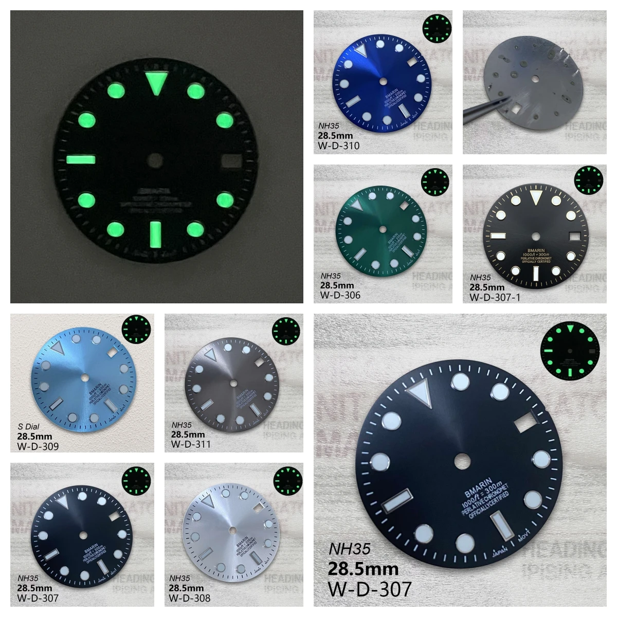 

28.5mm S Logo SUB Dial Fit NH35/NH36/4R/7S Movement c3 Green Luminous High Quality Sunray Dial Watch Modification Accessories