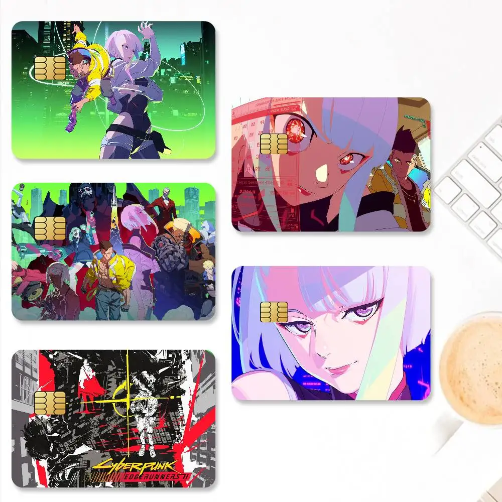 Anime C-Cyber E-Edgerunners Credit Card Stickers Skin for Bank Debit Decorative Protection 4PCS Decal Anti-scratch Waterproof