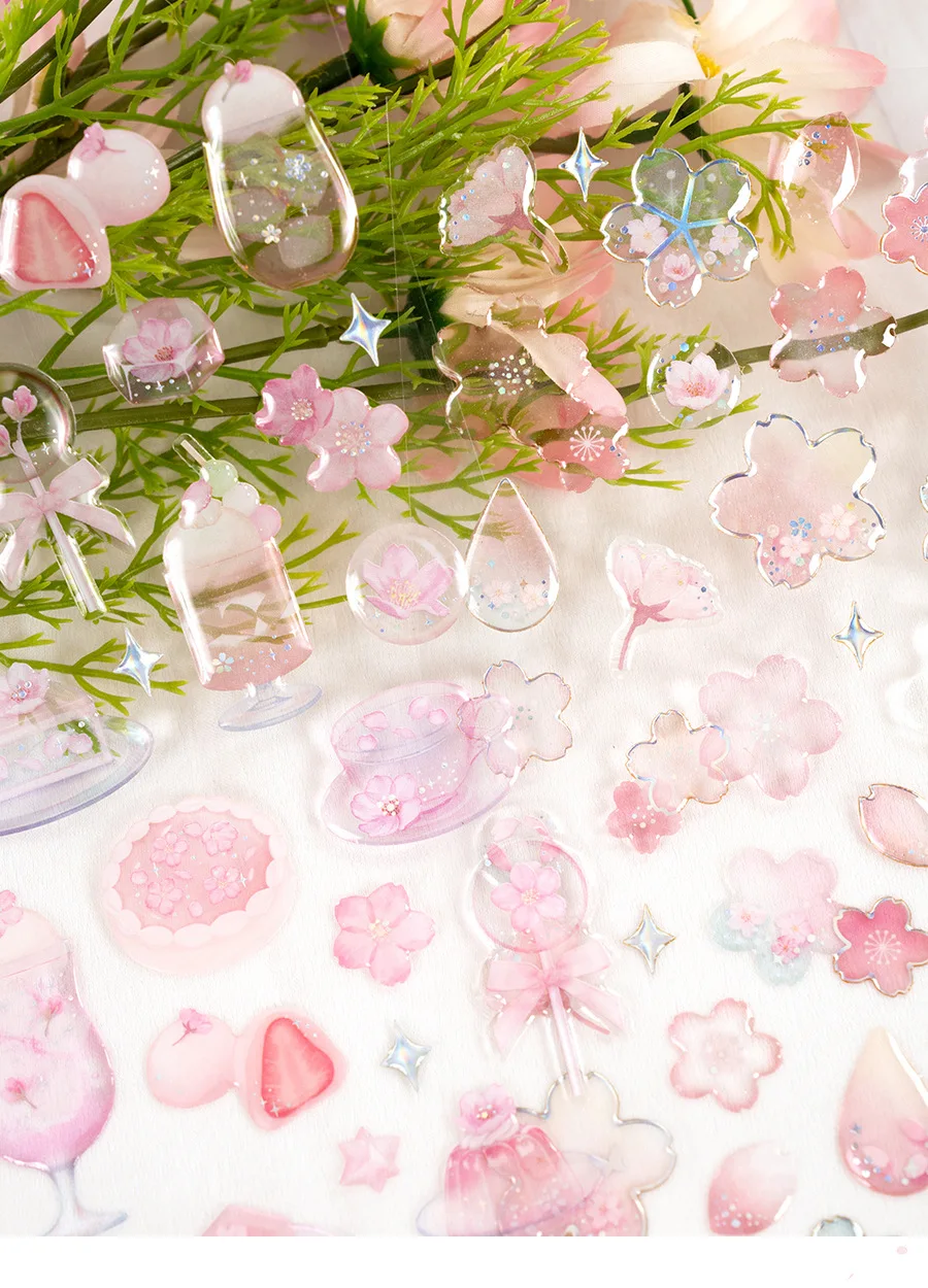 النمط الياباني ساكورا كريستال ملصقات ثلاثية الأبعاد الوردي لطيف الشارات للفتيات DIY الحرف الديكور قضية الهاتف المحمول Crafts بها بنفسك الحرف اليدوية