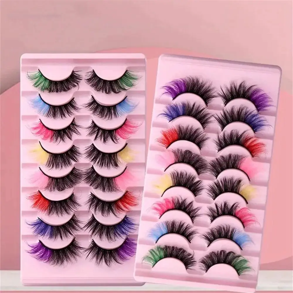 

8-Pair Set Colorful False Eyelashes Reusable Synthetic Mink Individual Lashes Unique Style Dramatic Faux Eyelashes Performance