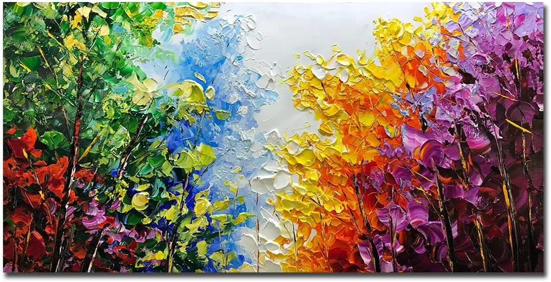 Modern Abstract Oil Painting on Canvas Hand Painted Thick Oil Picture Artwork for Living Room Bedroom Wall Decor Palette Knife