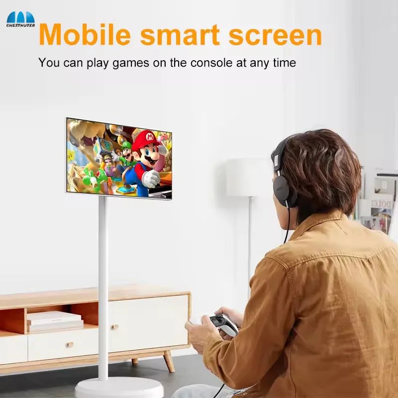 Wbudowana kamera 21,5-calowy ekran dotykowy HD do transmisji na żywo WIFI By-Me z baterią Smart TV Ruchomy stojak Monitory LCD