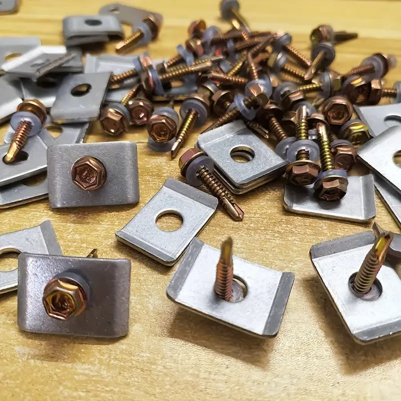50 Sets feste Platten-Sechskant-Bohrschrauben mit Drahtgeflecht, C-förmige Fixierplatte zur Befestigung von Geländern und Metallgittern