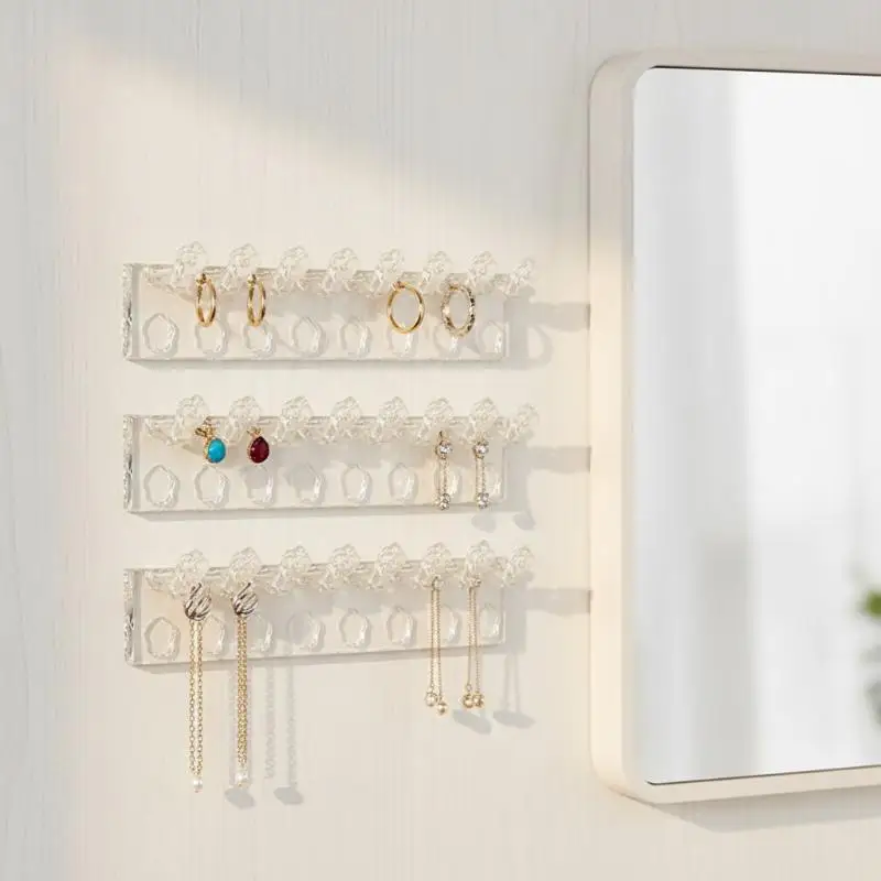 3-teiliger Blumen-Acryl-Wandschmuck-Organizer für Ohrringe und Halsketten zur Aufbewahrung und Dekoration im Schlafzimmer – Detail 4