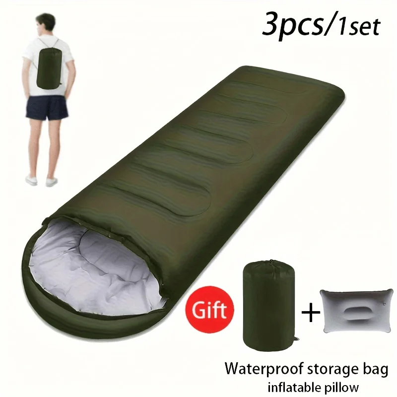 Camping Sleeping Bag  Portable Camping Equipment, 3-Piece Sleeping Bag with Pillow, Outdoor Camping Sleeping Bag Camp