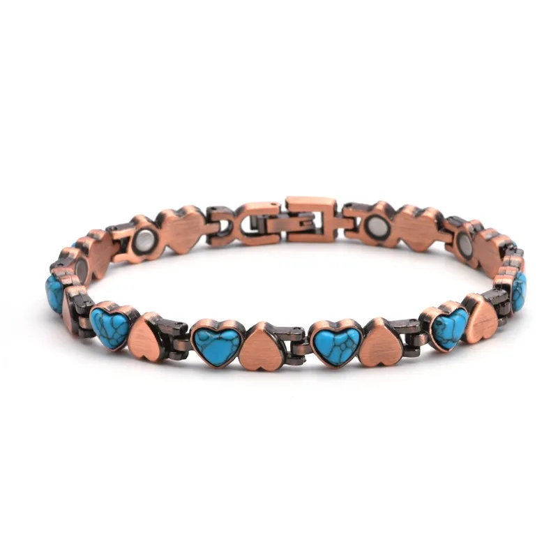 

Vintage Fashion 18K Rose Gold Plated Heart Shape Turquoise Magnet Bangles For Women Men Energy Bracelet Wristband Dropshipping
