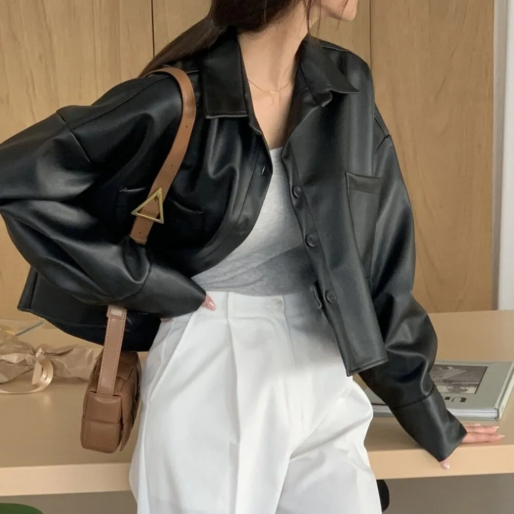 أنيقة ort المرأة الجلود Jaet عارضة Faion ربيع الخريف كيت زر واحد الرجعية تنوعا تصميم بسيط أعلى