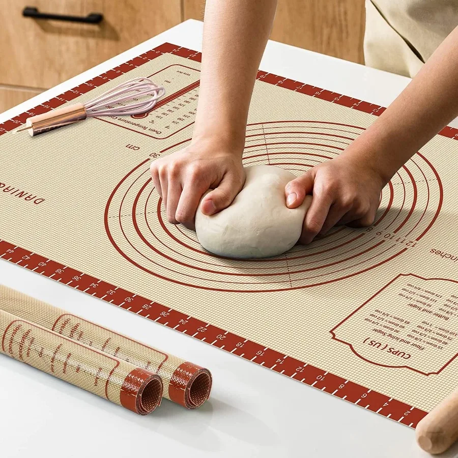 

Extra thick 26x16 inch silicone baking mat with precise measurements for effortless cookie bread and pastry baking nonslip surf