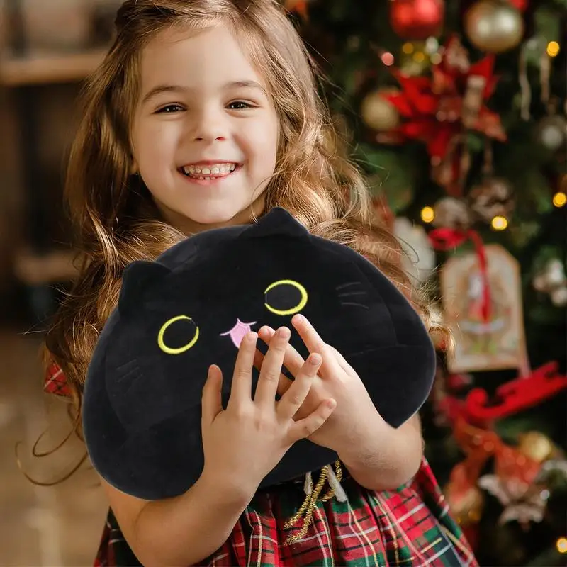 Chat en peluche ultra doux, animal en peluche, chats noirs, oreiller en peluche, poupées amusantes pour canapé, 16 po