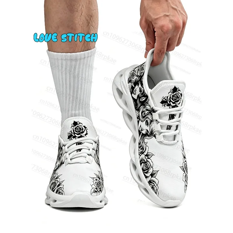 Popular Men Women Black Tattoo Lady Rose Pattern Youth Adult Shoes Non-Slip Durable Fashion Cool Street Style Cushion Shoes