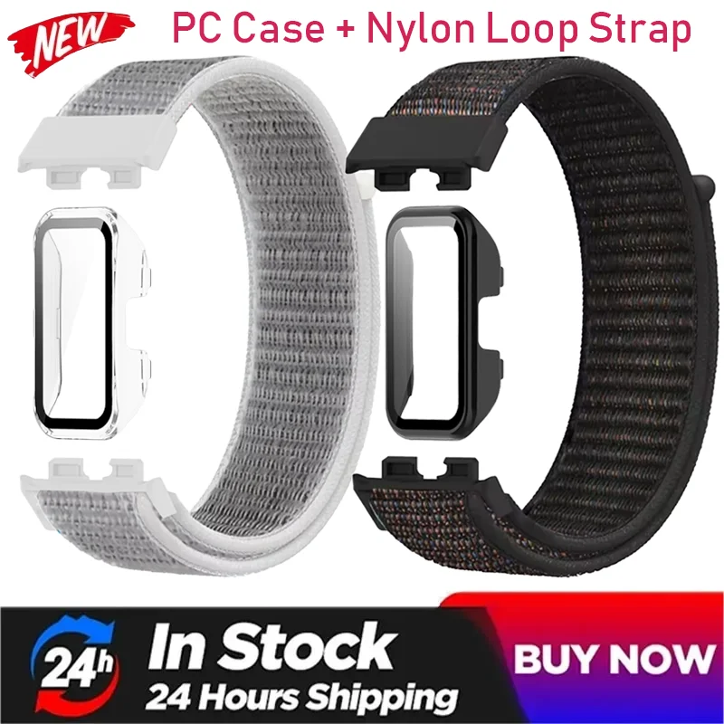 PC Case+Strap For Huawei Band 10 HD Tempered Glass Protective Shell and Nylon Bracelet Huawei Band 10 9 8 Comfortable Wristband