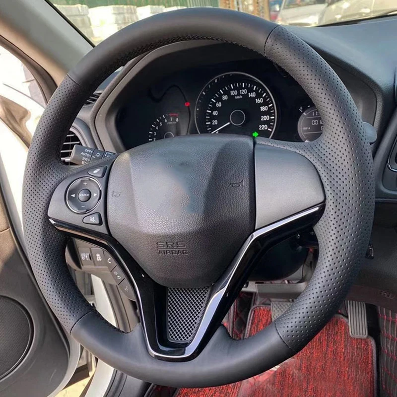 Couro artificial cobertura de volante de carro, acessórios antiderrapantes, Honda City Jazz 2014 2015, HRV HR-V 2016 Vezel