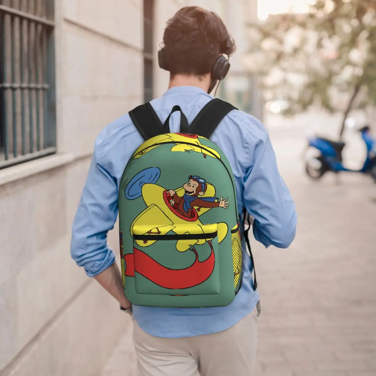 Curious George In An Airplan Student Backpack School Bag Hiking Travel Daypack for Boys Girls Bookbag Shoulder Bags