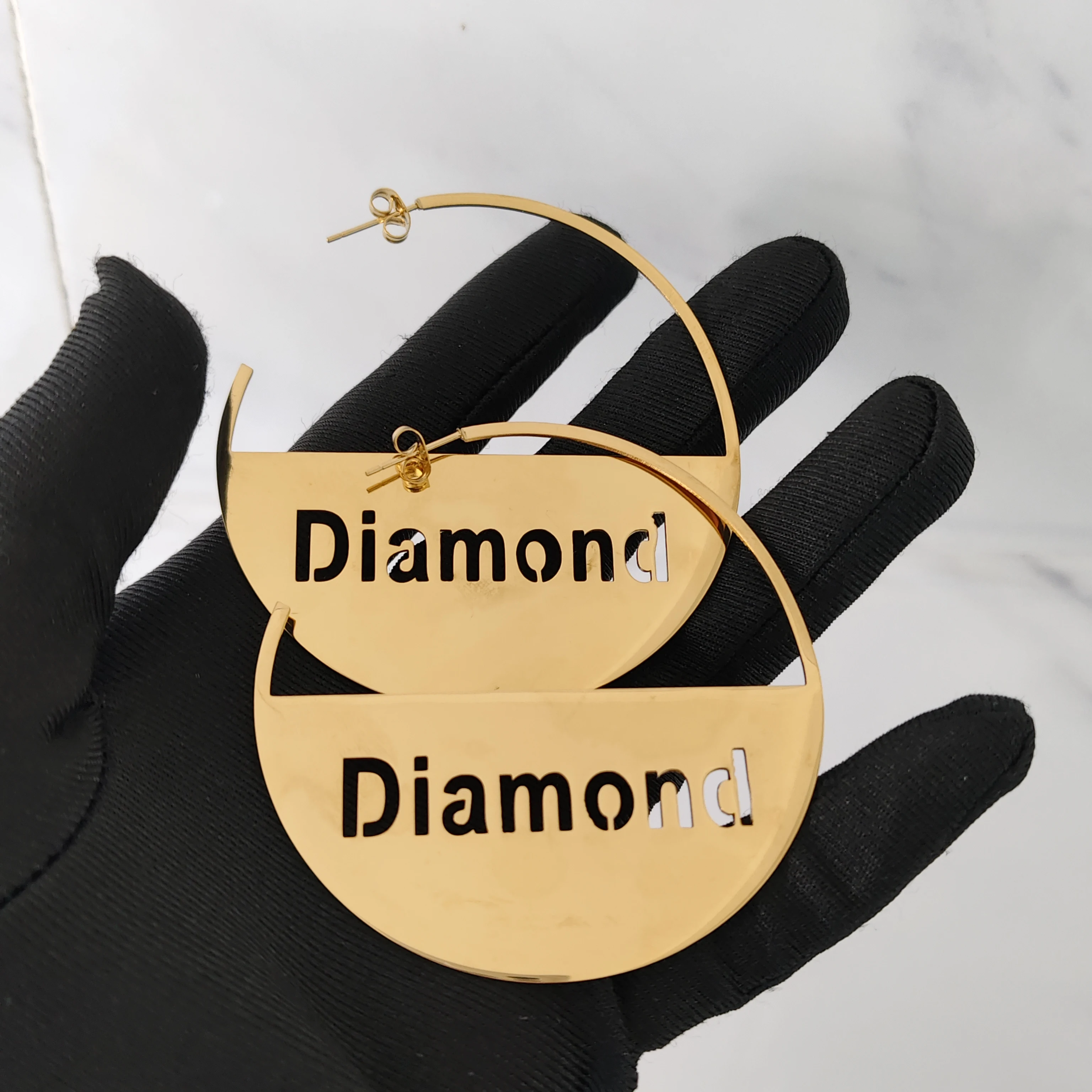 

DHQH Wholesale 60mm Custom name Hollowed Out Personalized Letter Hollowed Out Earrings Valentine's Day Gift for Her Direct Sales