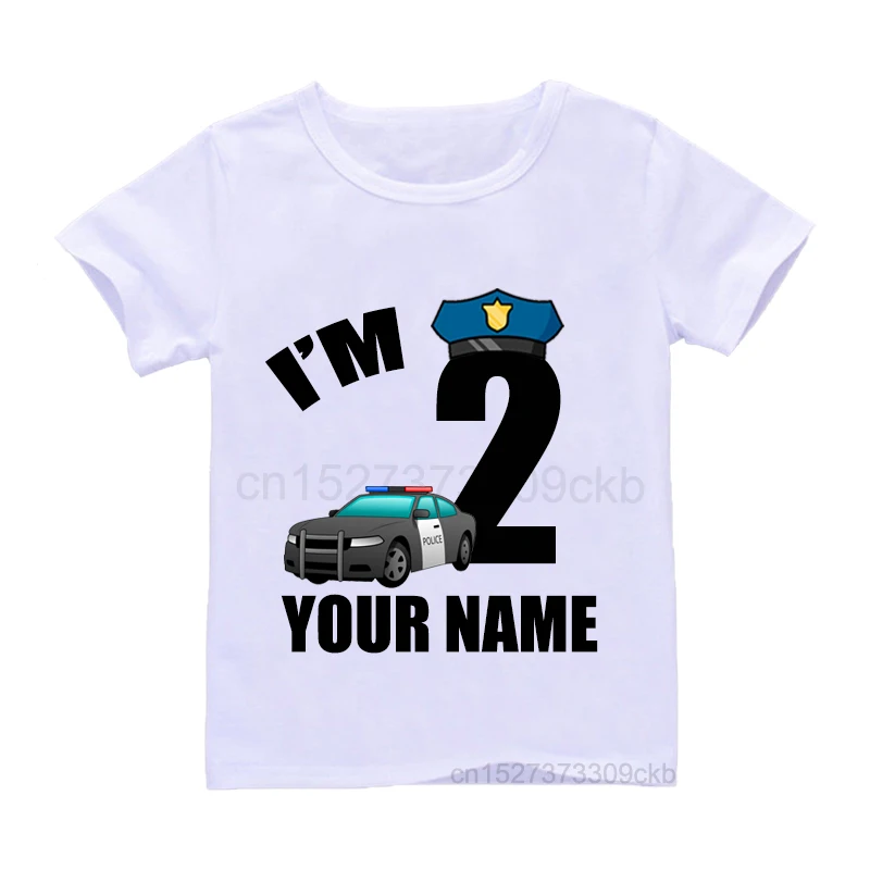 Camiseta con estampado de número de cumpleaños de policía para niños, camiseta personalizada con nombre, regalo divertido, Atuendo para niño de 1 a 10 años, novedad de 2022