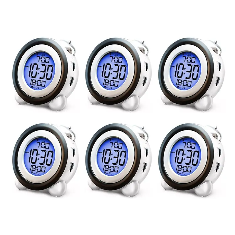 THIVN-6X Digital Alarm Clock,Time Date Display Twin Bell Very Loud For Heavy Sleepers Dual Alarm Blue Backlight For Teens