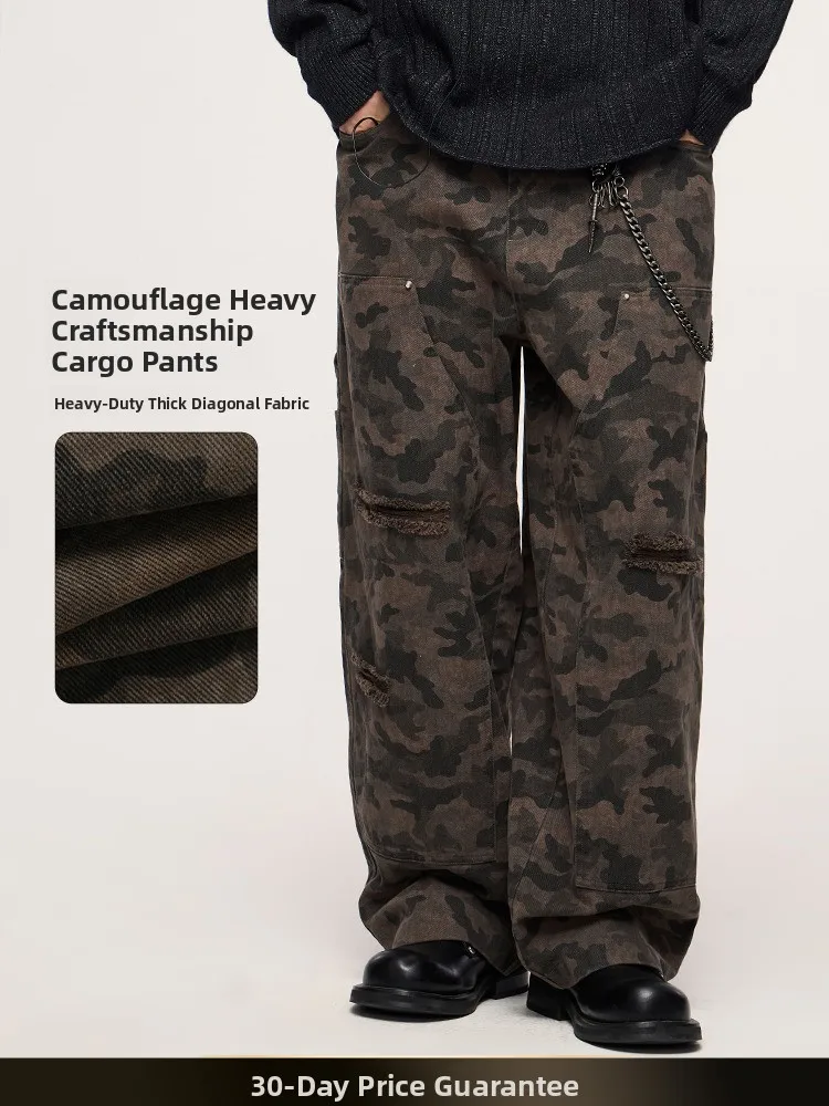 

American Retro Workwear Pants Men's Autumn Winter Loose Straight Leg Casual Camouflage Logging Trousers Youth Vitali Sle