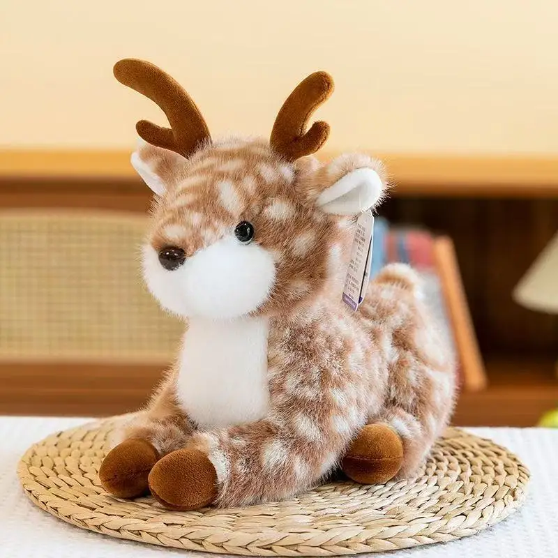 25cm Cute Imitation Deer Plush Doll Realistic Sika Deer Stuffed Toy Comfort Companion Animal Plush Sleeping Pillow