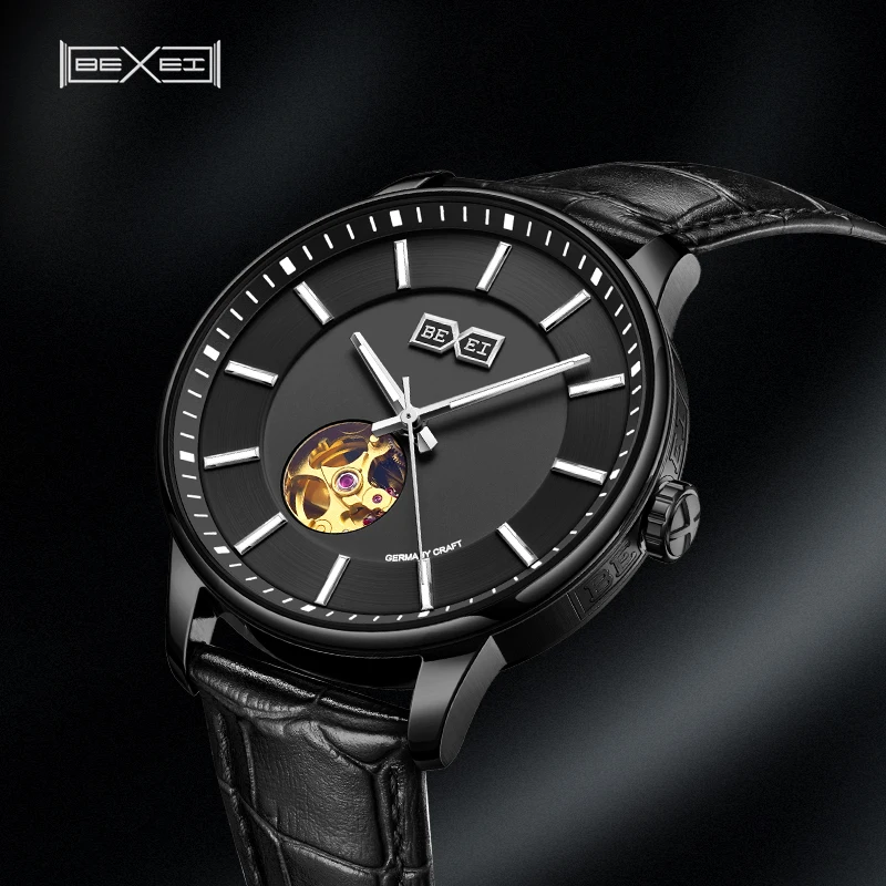 

BEXEI 9060 automatic watch for men mechanical skeleton synthetic sapphire waterproof BX-06 movement Reserve 40H