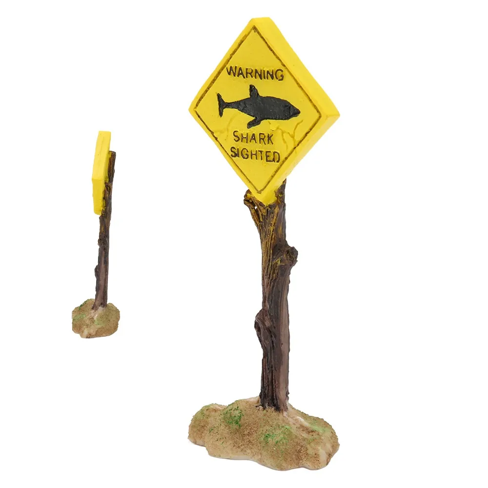Harz Hai Warnbrett Ornament Gelb Gewichtete Basis Aquarium Dekoration Realistische Vorsicht Thema Aquarium Ornamente