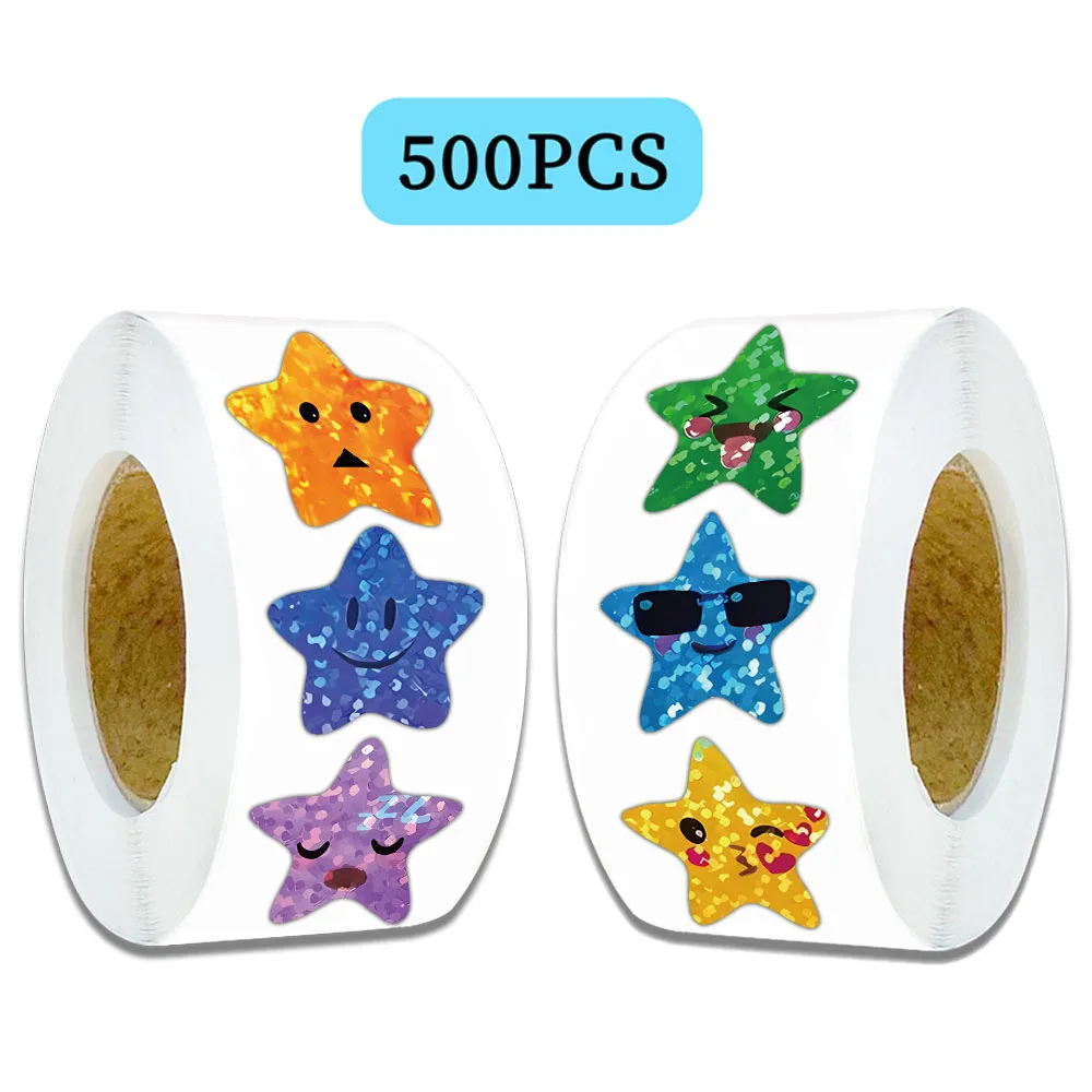 500PCS Star Roll Sticker Pentagram Laser Sticker Adhesive Label Decorative Packaging Sealing