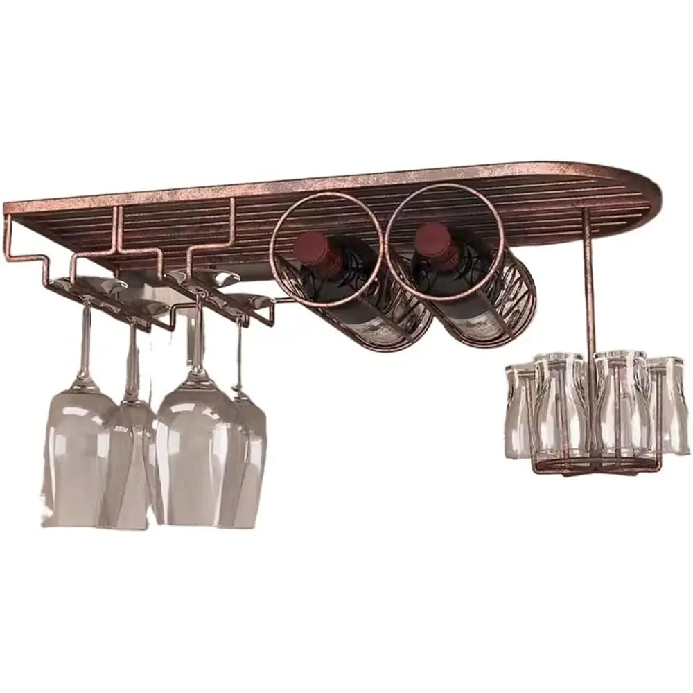 

Rose Gold Upside-Down Hanging Wine Glass Holder for Countertop Storage