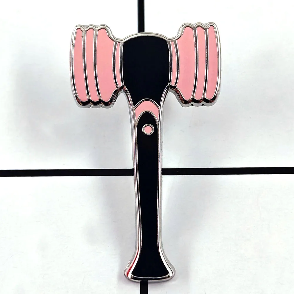 Black And Pink Hammer Brooch Girl Group Support Stick Badge Fans Logo Support Symbol Design Enamel Pin Peripheral Accessory Gift