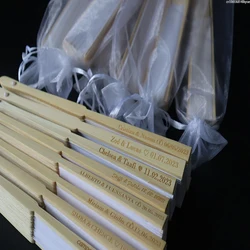 Personalized wedding fan white folding elegant paper hand fan wedding gift bride custom hand fan gift with organza bag