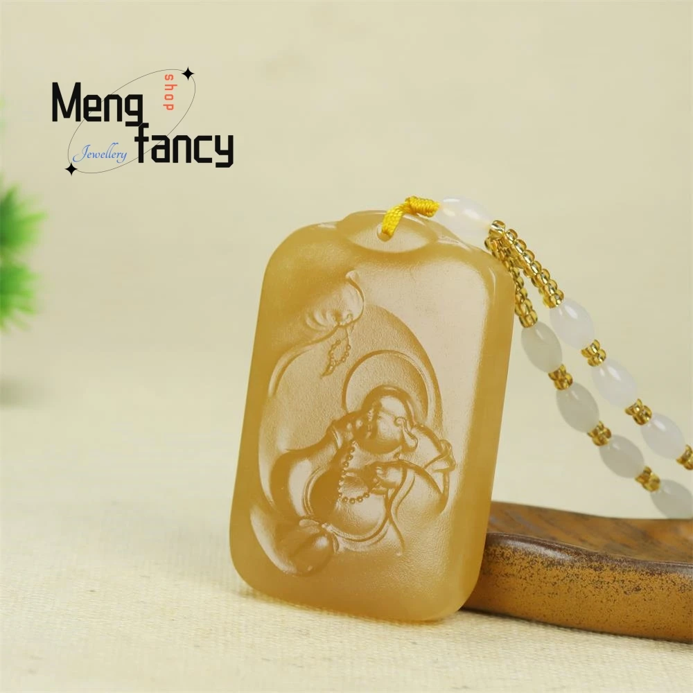 Natural Hetian Jade Sugar Maitreya Buddha Plaque Pendant Peace Buckle Exquisite Elegant Simple High-grade Luxury Quality Jewelry