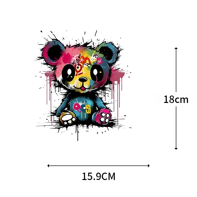 18CM graffiti style teddy bear heat transfer T-shirt hoodie Iron on sticker DIY boys and girls clothing decoration stripe print