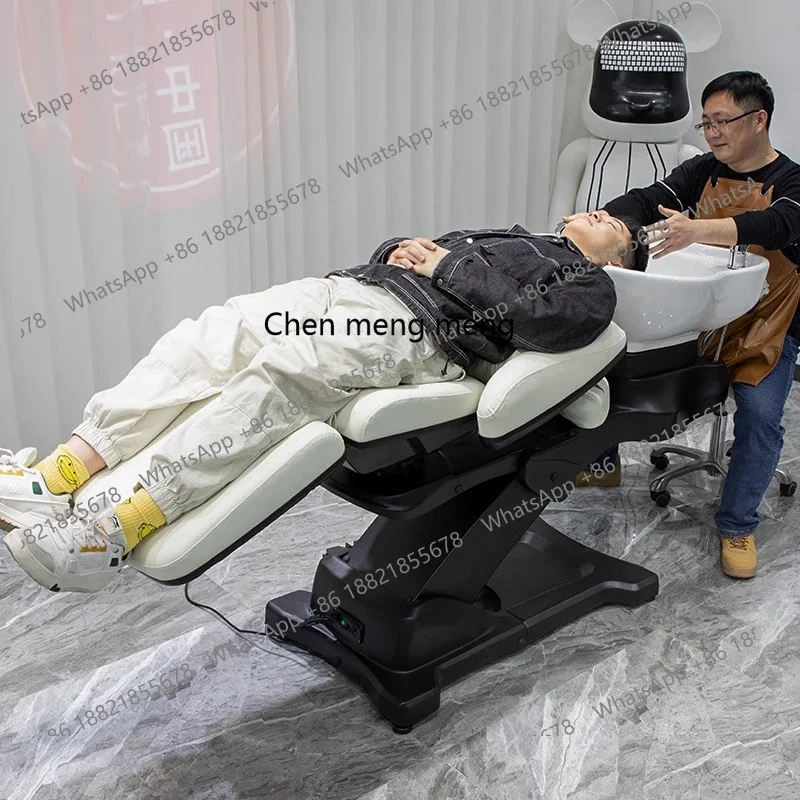 

Hot sales Barber shop electric lift shampoo bed hair salon special hair salon ceramic basin flushing half lying deep basin shamp