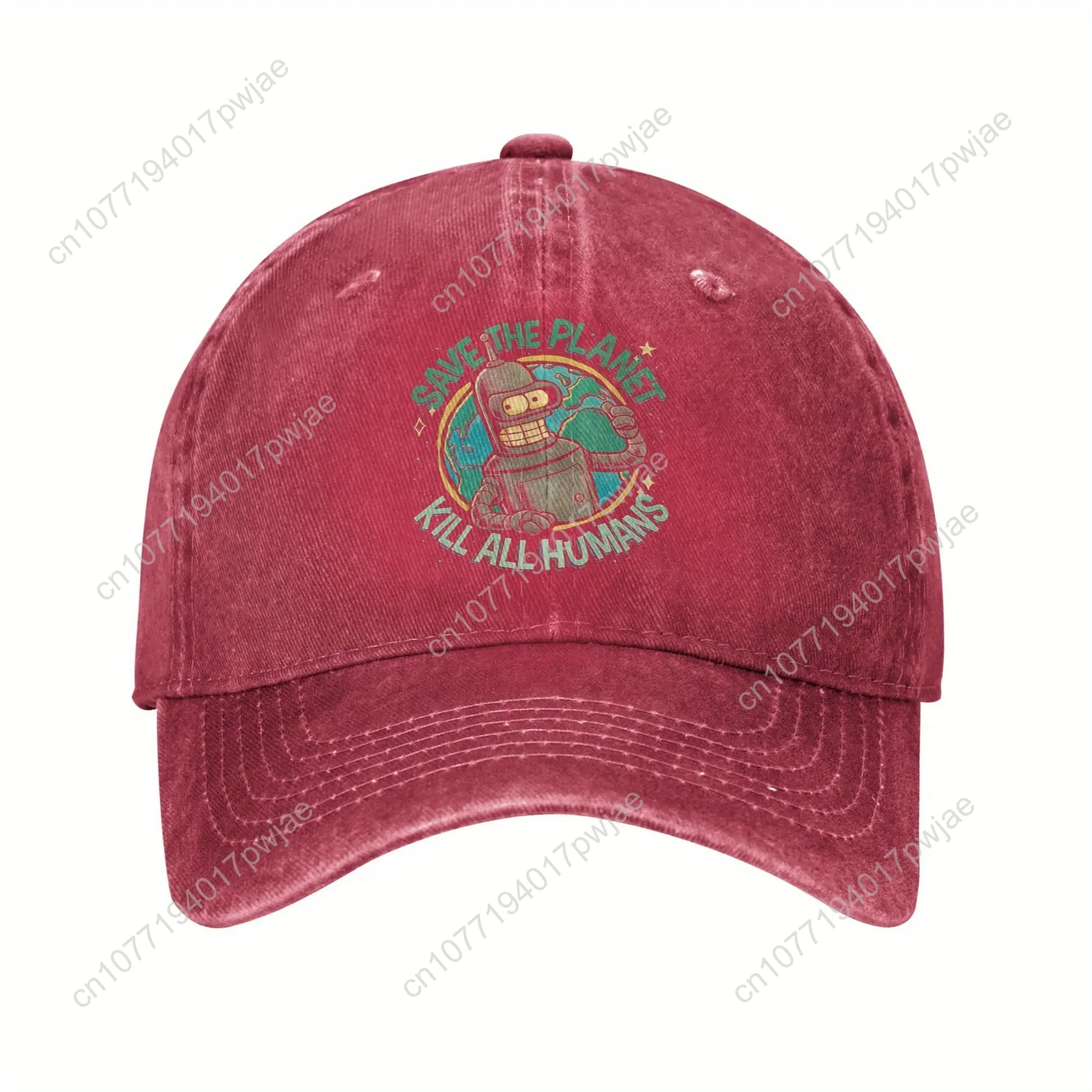 Bender (Futurama) "Save the Planet/Kill All Humans" Iconische Quote Snapback Cap - Vintage Distressed PVC-Washed Unisex Verstelbaar