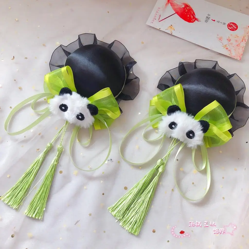 Handmade Hair Bag Lolita Chinese Style Chunli Maruko National Barrettes Cheongsam Fringe Side Clip Panda Bun Headdress